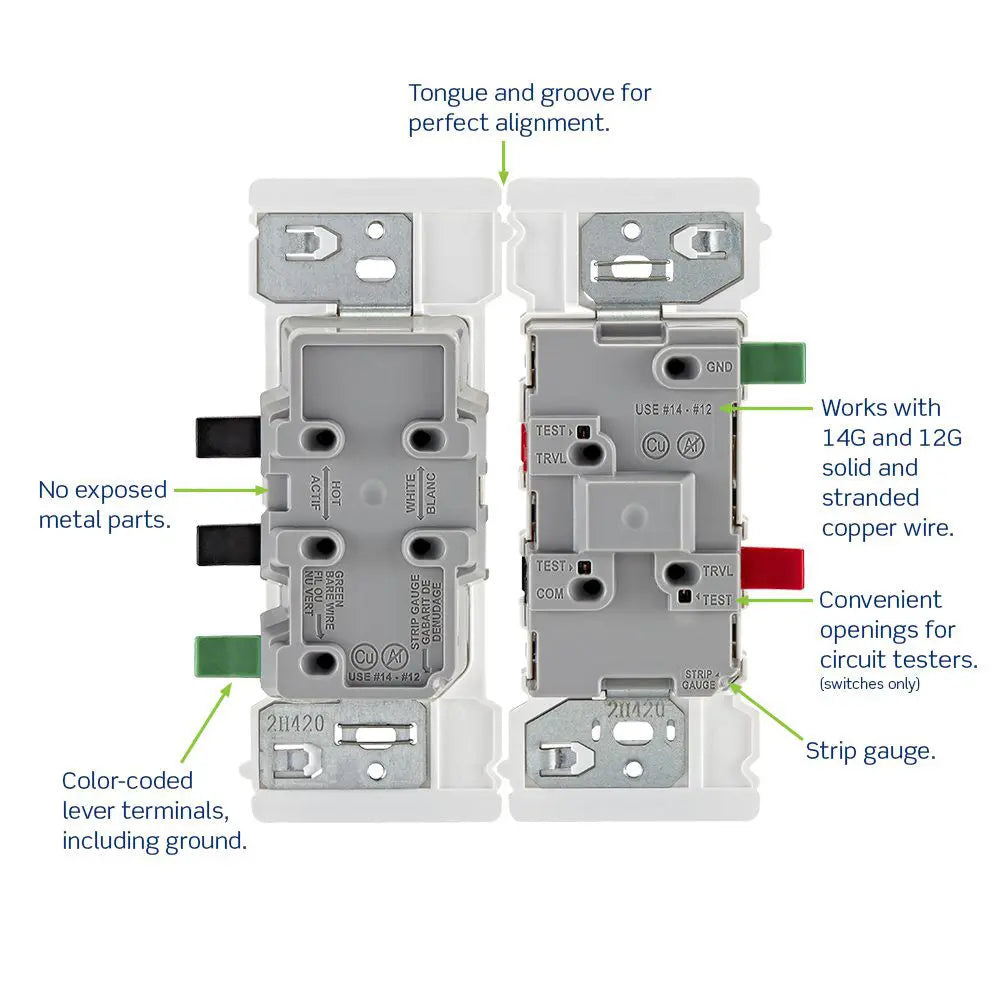 Leviton E5603-W 15 Amp, 120/277 Volt, Decora Edge 3-Way AC Quiet Switch, Residential Grade, Self-grounding - Ready Wholesale Electric Supply and Lighting