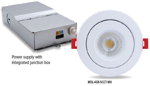 GM Lighting MDL-4GR-5CCT-BK MicroTask 4 5CCT 120V Mini IC Rated Round Gimbal Rotatable Regressed LED Downlight - Black - Ready Wholesale Electric Supply and Lighting