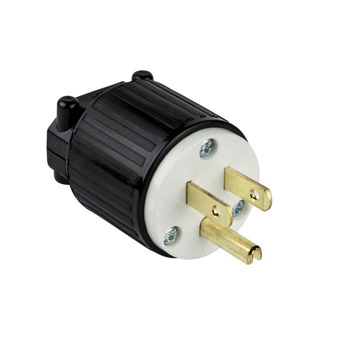 Enerlite 66200-BK INDUSTRIAL GRADE STRAIGHT BLADE MALE PLUG, 15A, 125V, 2-POLE, 3 WIRE, NEMA 5-15P - Ready Wholesale Electric Supply and Lighting