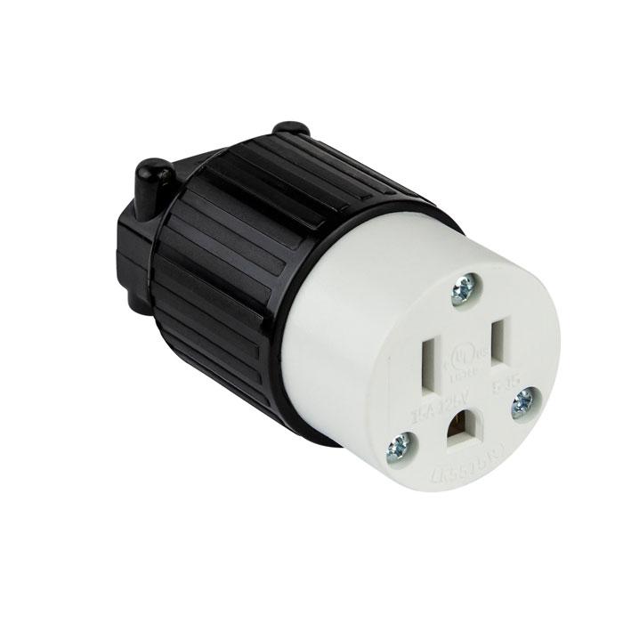 Enerlite 66201-BK INDUSTRIAL GRADE STRAIGHT BLADE CORD CONNECTOR, 15A, 125V, 2-POLE, 3 WIRE, NEMA 5-15R - Ready Wholesale Electric Supply and Lighting