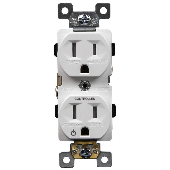 Enerlites 61570-TR-PLH - Half Controlled 15 Amp/125 VAC NEMA 5-15R Duplex Plug Load Receptacle - Ready Wholesale Electric Supply and Lighting