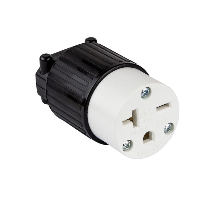 Enerlites 66231-BK - INDUSTRIAL GRADE STRAIGHT BLADE CORD CONNECTOR, 20A, 250V, 2-POLE, 3 WIRE, NEMA 6-20R - Ready Wholesale Electric Supply and Lighting
