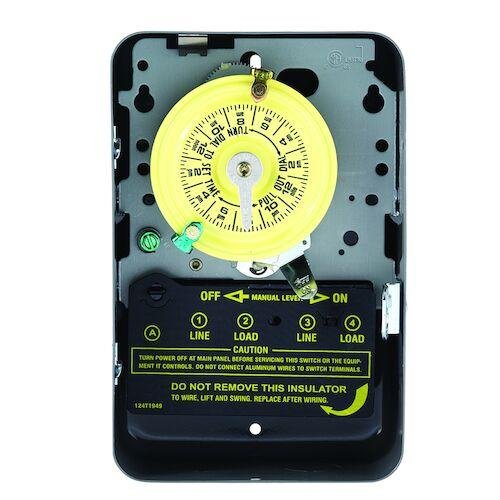Intermatic T104 | 24-Hour Mechanical Time Switch, 208-277 VAC, 60Hz, DPST, Indoor Metal Enclosure, 1 Hour Interval - Ready Wholesale Electric Supply and Lighting