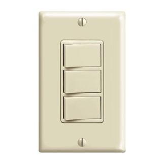 Leviton 1755-2 - 15 Amp, 120 Volt/Device Total: 20 Amp, 120 Volt. Decora Three Rocker Combination Switch w/ Grounding Lead Screw Terminals and Push-in Wiring - Ready Wholesale Electric Supply and Lighting