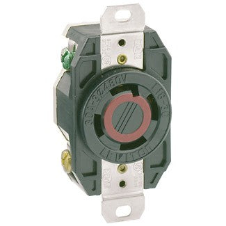 Leviton 2730 - 30 Amp, 480 Volt 3-Phase, NEMA L16-30R, 3P, 4W, Flush Mtg Locking Receptacle, Industrial Grade, Grounding, V-0-MAX - BLACK - Ready Wholesale Electric Supply and Lighting