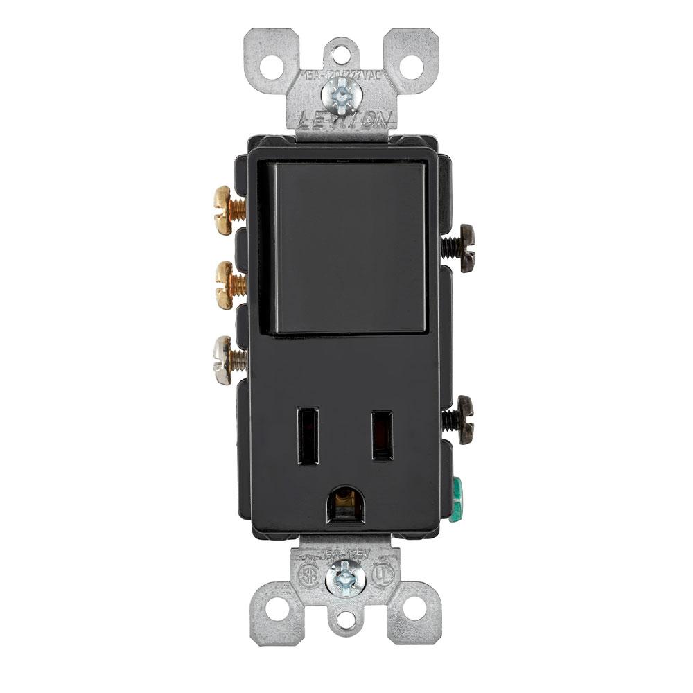 Leviton 5645 - 15 Amp, 120 Volt, Decora 3-Way / 5-15R AC Combination Switch, Commercial Grade, Grounding, Side Wired - Ready Wholesale Electric Supply and Lighting