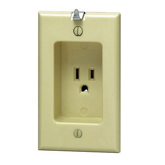 Leviton 688 - 1-Gang Single Recessed Receptacle, 15 A, 125 Volt, 2-Pole, 3-Wire, NEMA 5-15R, Residential Grade with Clock Hanger Hook - Ready Wholesale Electric Supply and Lighting
