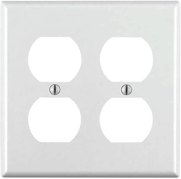Leviton 88016 - 2-Gang Duplex Device Receptacle Wallplate, Standard Size, Thermoset, Device Mount - White - Ready Wholesale Electric Supply and Lighting