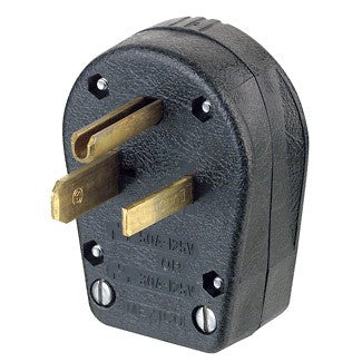 Leviton 930 - 30/50 Amp, 125 Volt, NEMA 5-30P/5-50P, 2P, 3W, Plug, Straight Blade, Commercial Grade, Angle, Grounding - Black - Ready Wholesale Electric Supply and Lighting