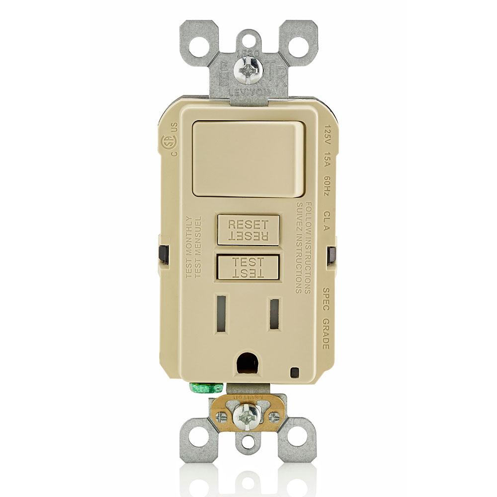 Leviton GFSW1 - SmartlockPro Slim GFCI Combination Switch. Tamper-Resistant Receptacle with LED Indicator. 15 Amp, 125 Volt. Switch 1800 Watts, 120V AC - Ready Wholesale Electric Supply and Lighting