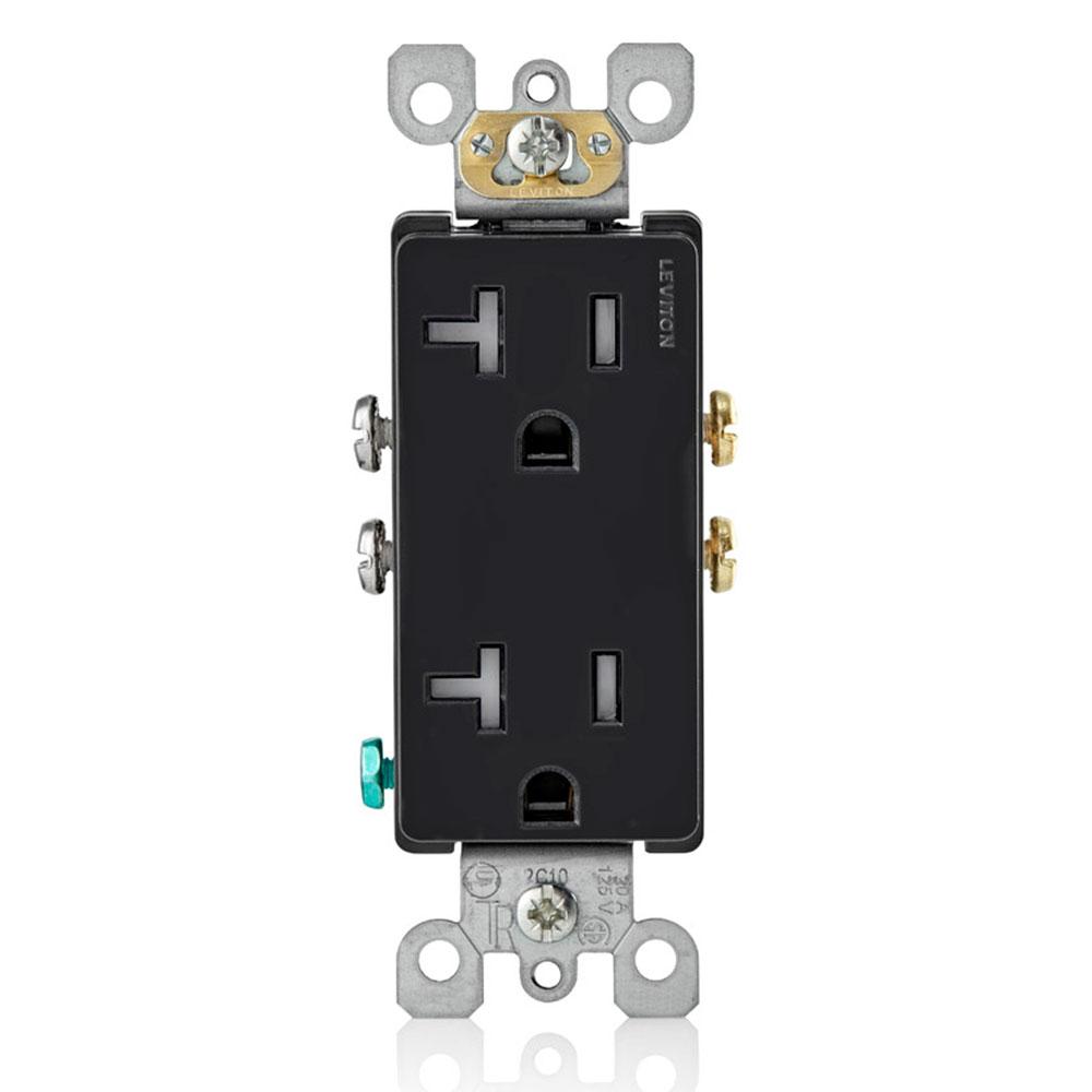 Leviton T5825 - Ultrasonically welded, 20A Tamper-Resistant, Decora duplex receptacle/outlet. Residential grade, NEMA 5-20R, side wired only, UL, CSA and NOM - Ready Wholesale Electric Supply and Lighting
