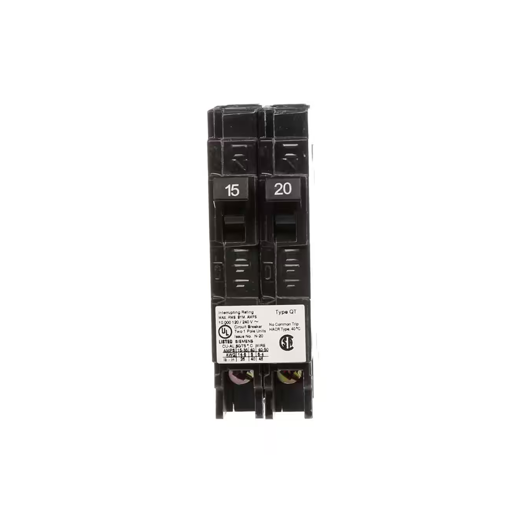 Siemens Q1520 - 15/20 Amp Tandem Single Pole Type QT Circuit Breaker - Ready Wholesale Electric Supply and Lighting