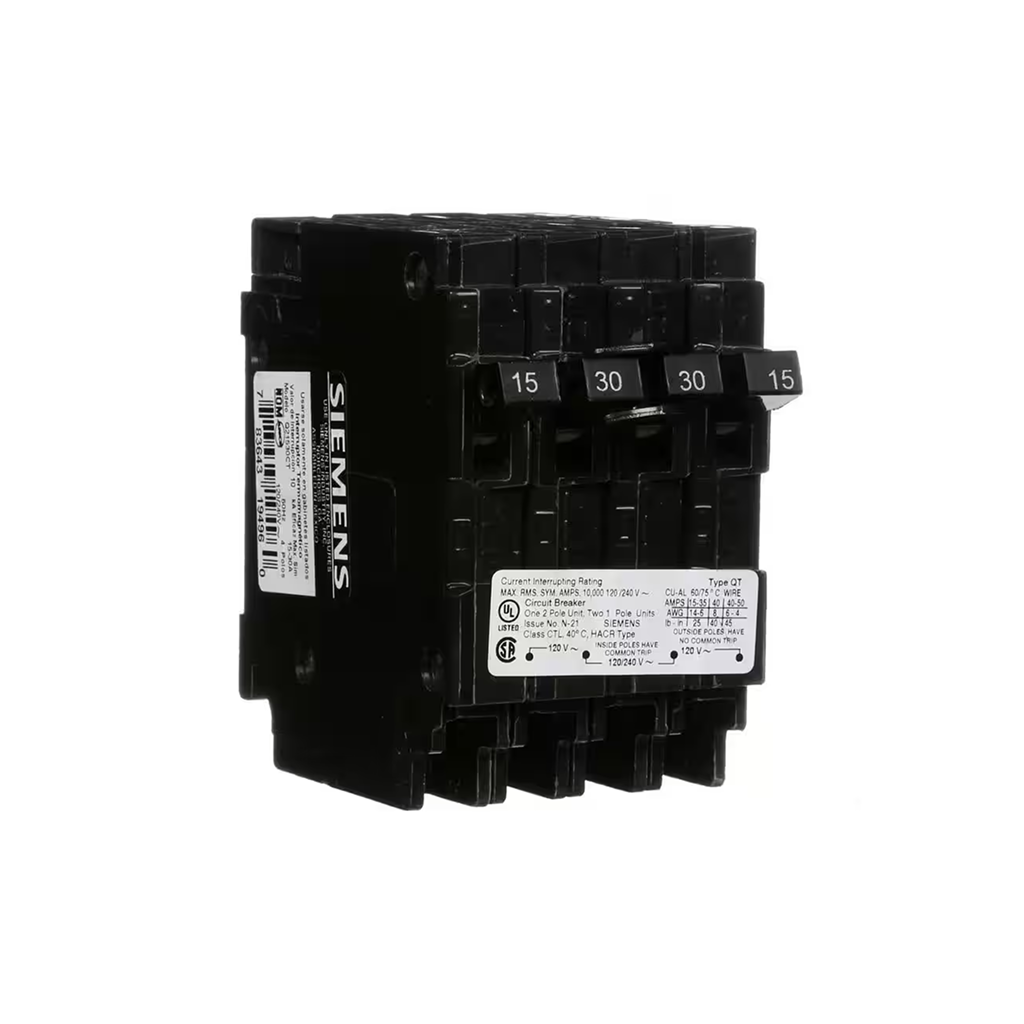 Siemens Q21530CT2 - 15/40 Amp Double-Pole Type QT Quad Circuit Breaker - Ready Wholesale Electric Supply and Lighting