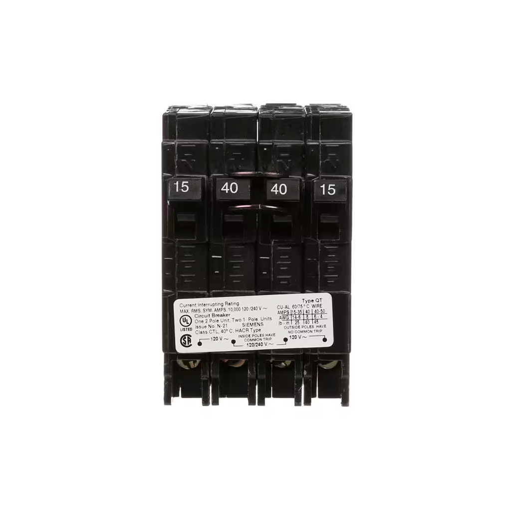 Siemens Q21540CT2 - 15/40 Amp Double-Pole Type QT Quad Circuit Breaker - Ready Wholesale Electric Supply and Lighting