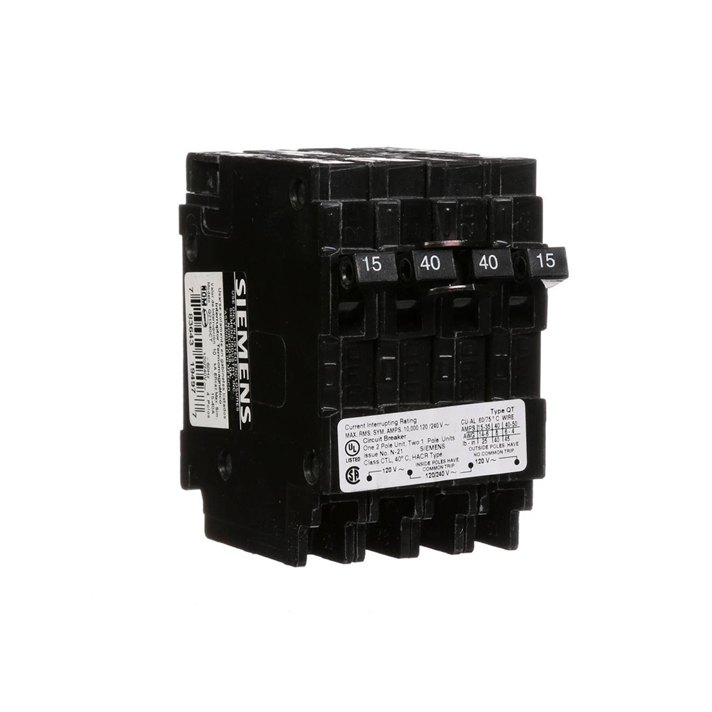 Siemens Q21540CT2 - 15/40 Amp Double-Pole Type QT Quad Circuit Breaker - Ready Wholesale Electric Supply and Lighting