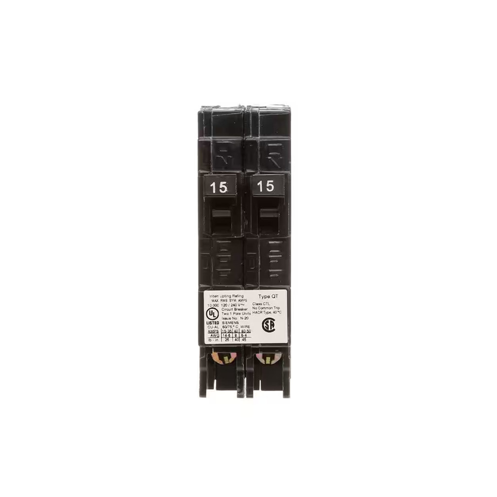 Siemens Q1515 - 15 Amp Tandem Single Pole Type QT Circuit Breaker - Ready Wholesale Electric Supply and Lighting