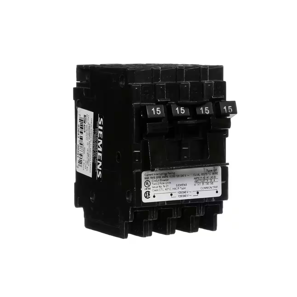 Siemens Q21515CT2 - 15 Amp Double-Pole Type QT Quad Circuit Breaker - Ready Wholesale Electric Supply and Lighting