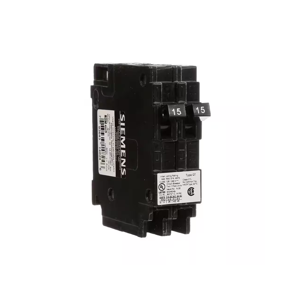 Siemens Q1515 - 15 Amp Tandem Single Pole Type QT Circuit Breaker - Ready Wholesale Electric Supply and Lighting