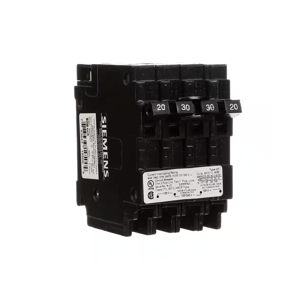 Siemens Q22030CT2 - 20/30 Amp Double-Pole Type QT Quad Circuit Breaker - Ready Wholesale Electric Supply and Lighting