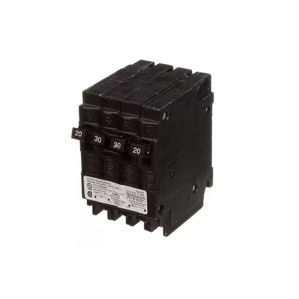 Siemens Q22030CT2 - 20/30 Amp Double-Pole Type QT Quad Circuit Breaker - Ready Wholesale Electric Supply and Lighting