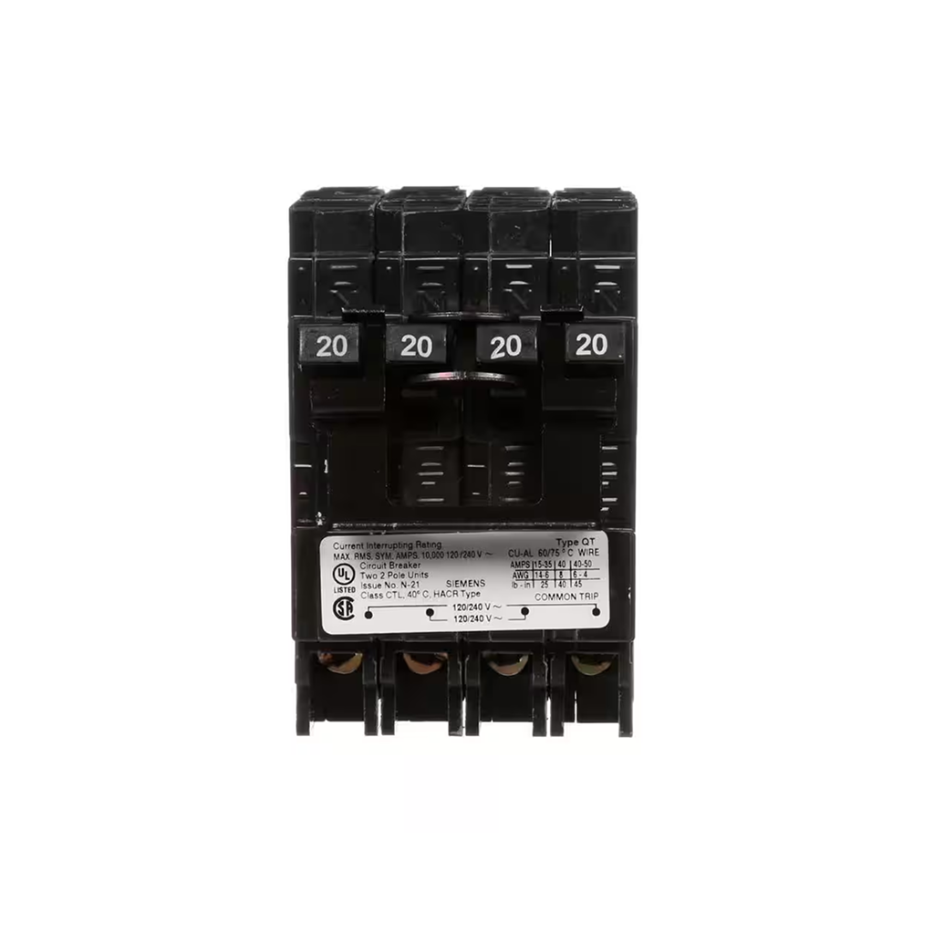 Siemens Q22020CT2 - 20 Amp Double-Pole Type QT Quad Circuit Breaker - Ready Wholesale Electric Supply and Lighting