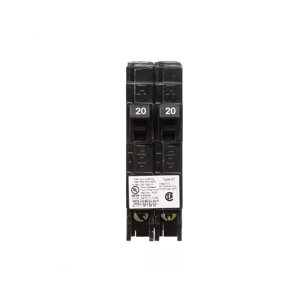 Siemens Q2020 - 20 Amp Tandem Single Pole Type QT Circuit Breaker - Ready Wholesale Electric Supply and Lighting