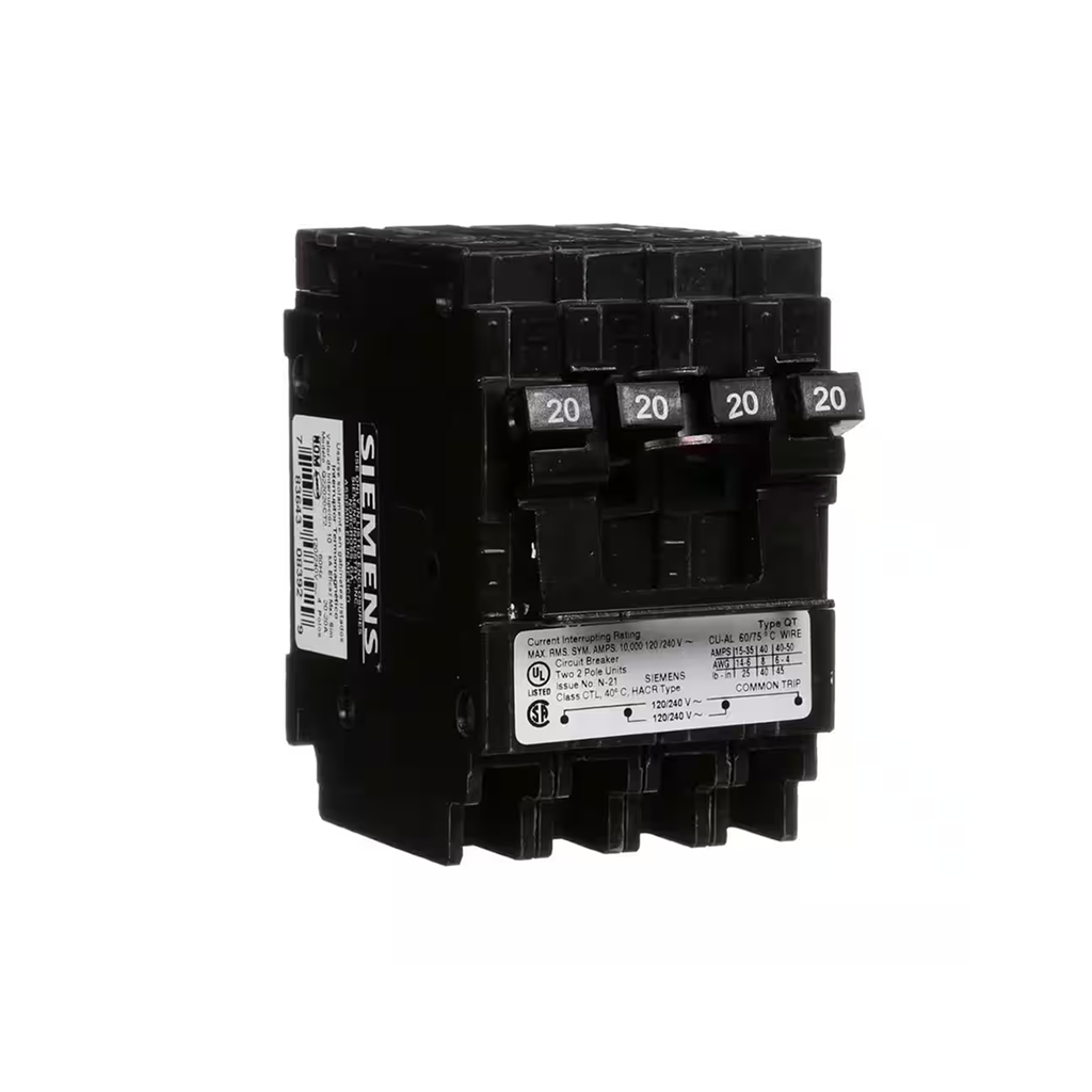 Siemens Q22020CT2 - 20 Amp Double-Pole Type QT Quad Circuit Breaker - Ready Wholesale Electric Supply and Lighting