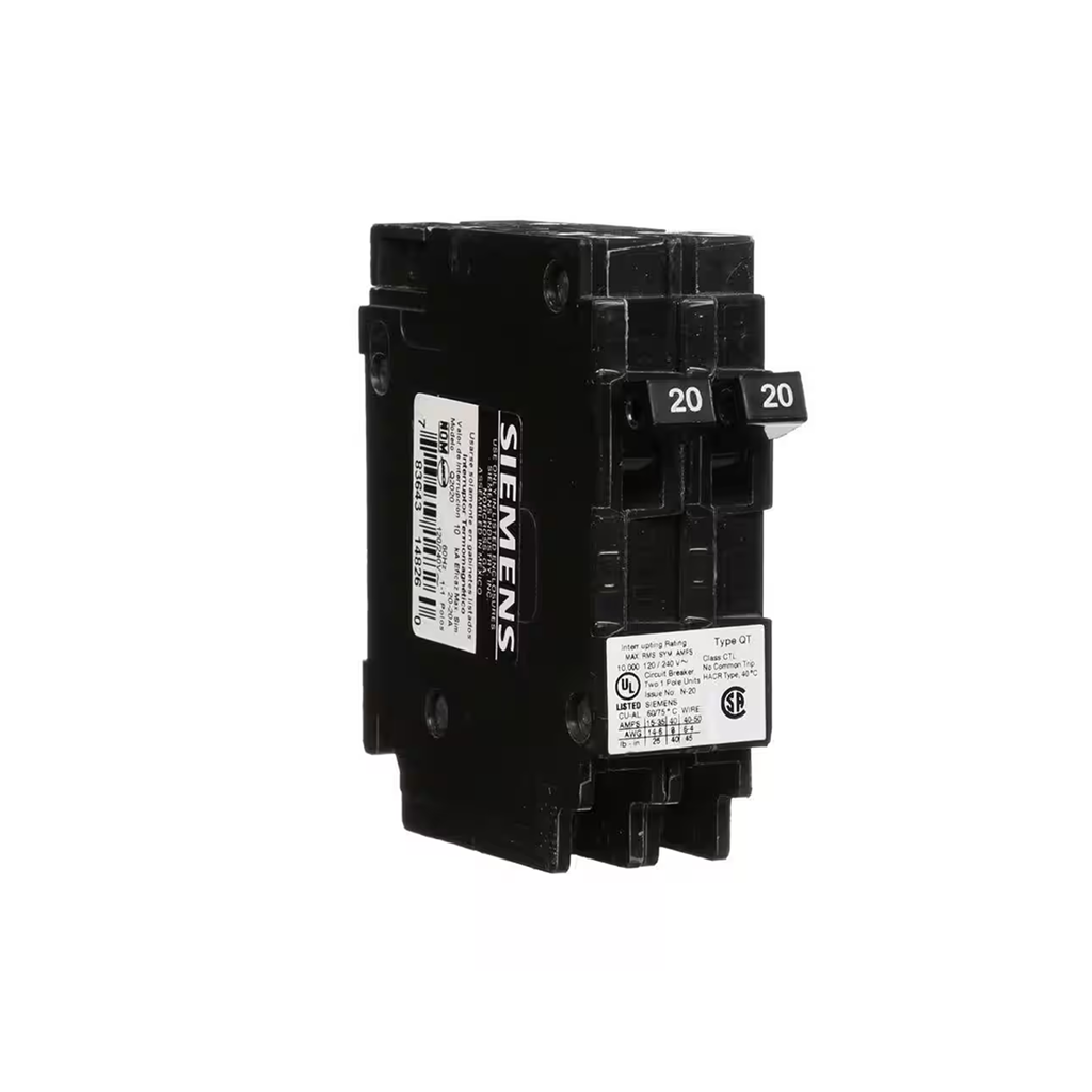 Siemens Q2020 - 20 Amp Tandem Single Pole Type QT Circuit Breaker - Ready Wholesale Electric Supply and Lighting
