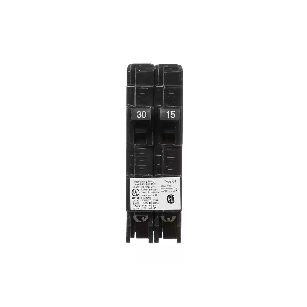 Siemens Q3015 - 30/15 Amp Tandem Single Pole Type QT Circuit Breaker - Ready Wholesale Electric Supply and Lighting
