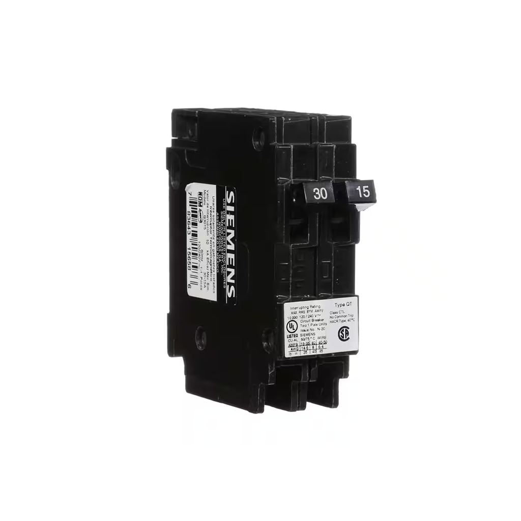 Siemens Q3015 - 30/15 Amp Tandem Single Pole Type QT Circuit Breaker - Ready Wholesale Electric Supply and Lighting