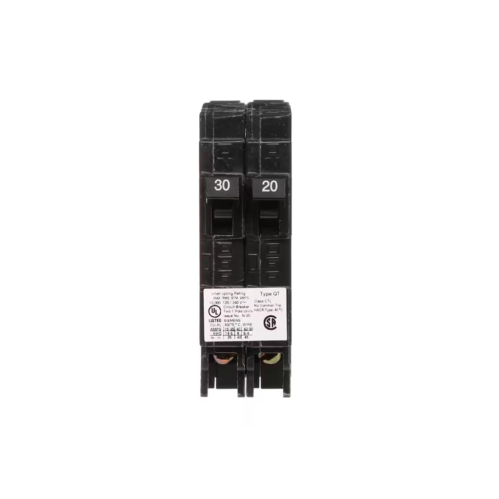 Siemens Q3020 - 30/20 Amp Tandem Single Pole Type QT Circuit Breaker - Ready Wholesale Electric Supply and Lighting