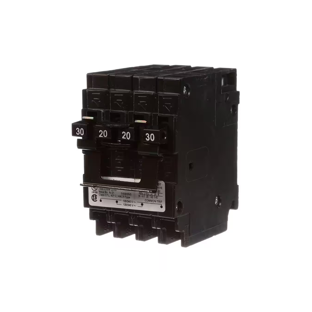 Siemens Q23020CT2 - 30/20 Amp Double-Pole Type QT Quad Circuit Breaker - Ready Wholesale Electric Supply and Lighting