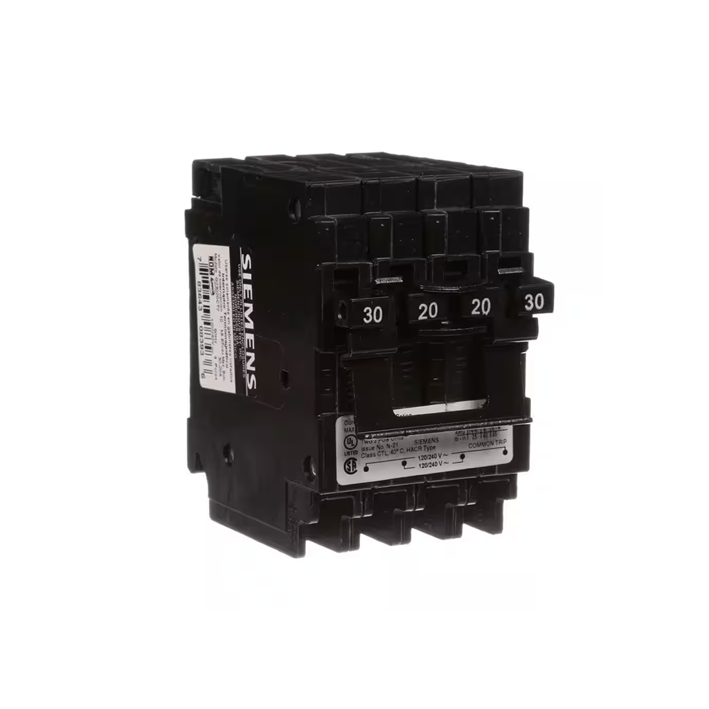Siemens Q23020CT2 - 30/20 Amp Double-Pole Type QT Quad Circuit Breaker - Ready Wholesale Electric Supply and Lighting