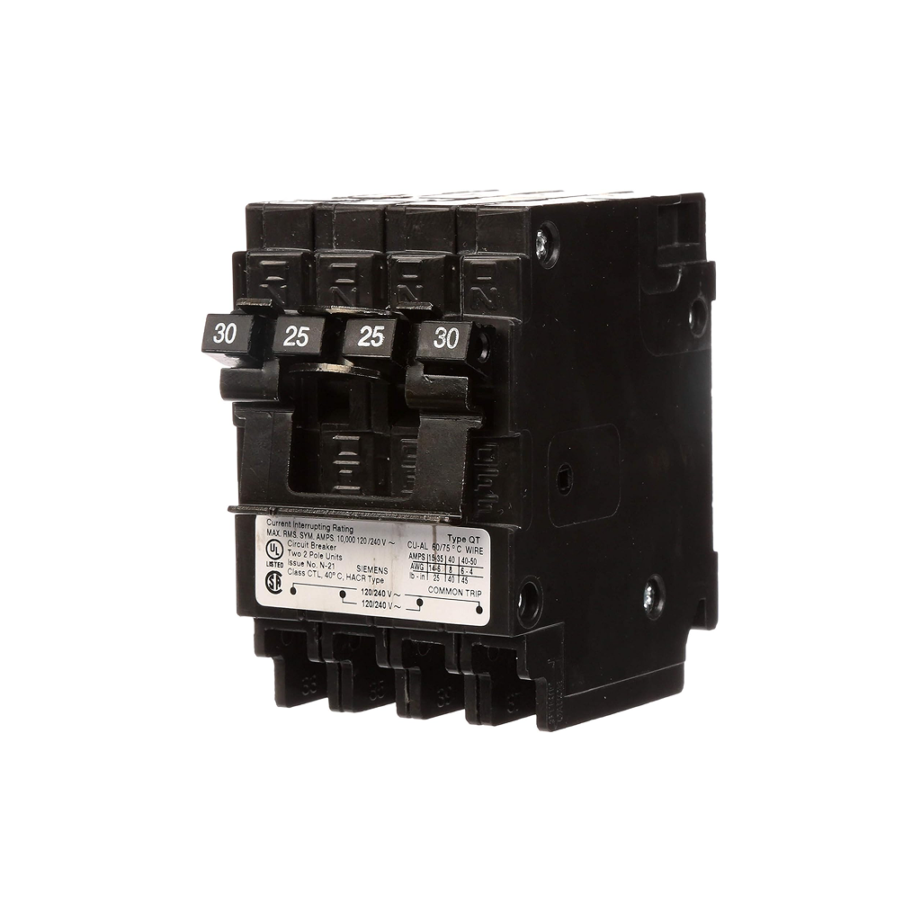 Siemens Q23025CT2 - 30/25 Amp Double-Pole Type QT Quad Circuit Breaker - Ready Wholesale Electric Supply and Lighting
