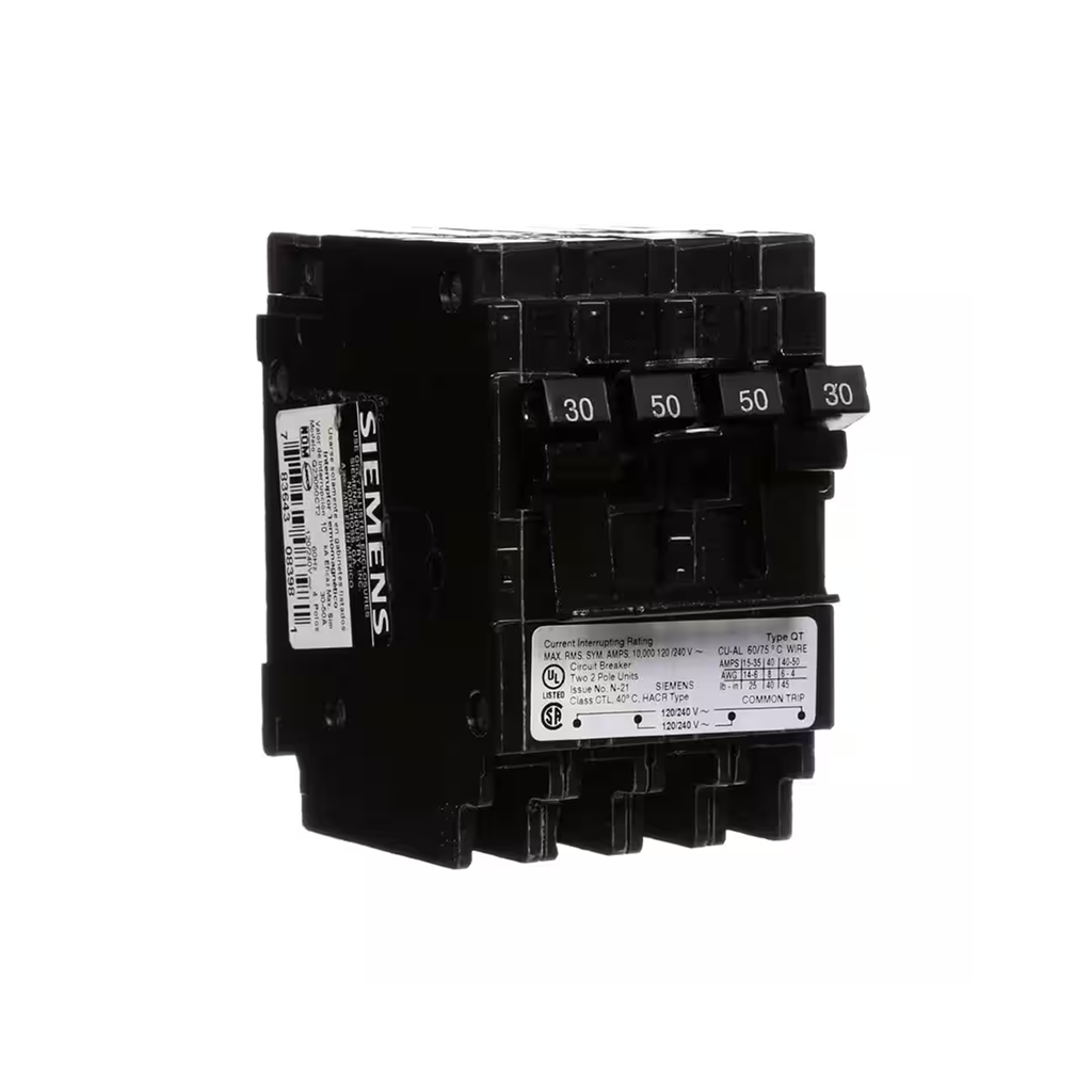 Siemens Q23050CT2 - 30/50 Amp Double-Pole Type QT Quad Circuit Breaker - Ready Wholesale Electric Supply and Lighting