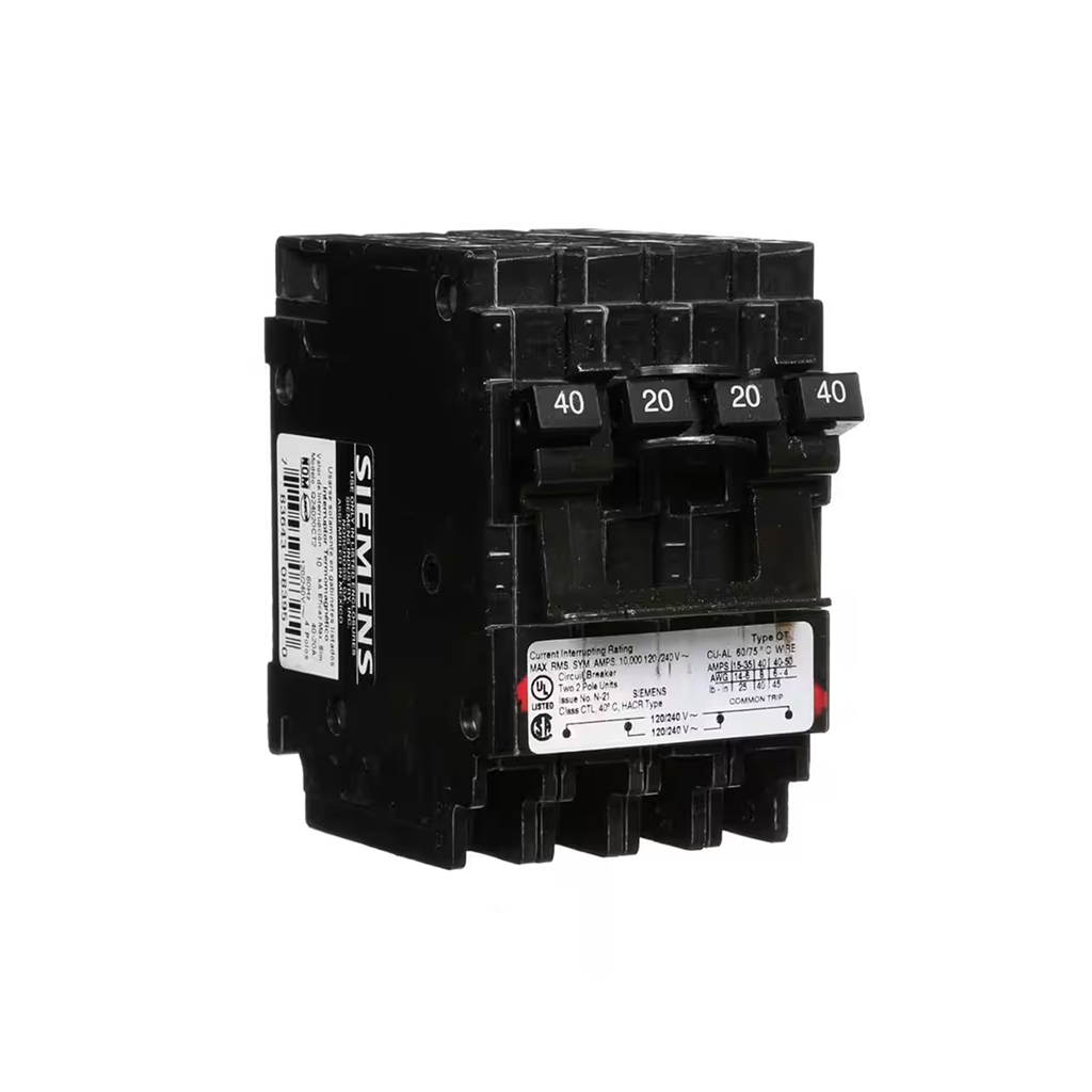 Siemens Q24020CT2 - 40/20 Amp Double-Pole Type QT Quad Circuit Breaker - Ready Wholesale Electric Supply and Lighting