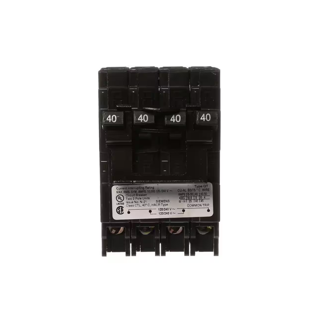 Siemens Q24040CT2 - 40 Amp Double-Pole Type QT Quad Circuit Breaker - Ready Wholesale Electric Supply and Lighting