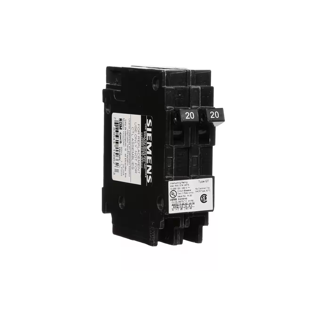 Siemens Q2020NCU - 20 Amp Tandem Single Pole Type QT Circuit Breaker - Ready Wholesale Electric Supply and Lighting