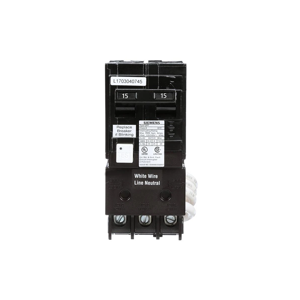 Siemens QF215A - 15 Amp 2-Pole Type QPF2 GFCI Circuit Breaker - Ready Wholesale Electric Supply and Lighting