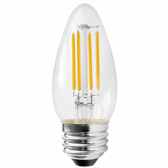 Cyber Tech Lighting LB40TCNC-D/WW-2PK 3.3W LED Dimmable Clear B11 Torpedo Candle 2700K E26 Base Warm White 2 Pack